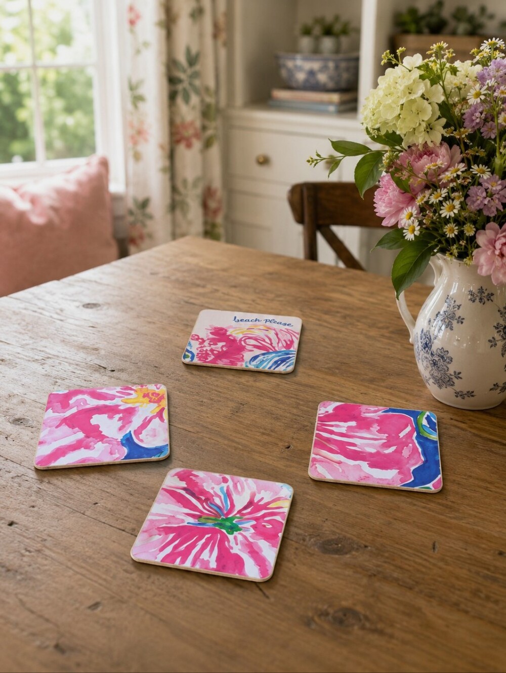 Set Of 4 Handmade Coasters Cottage Southern Entertaining Preppy Coastal